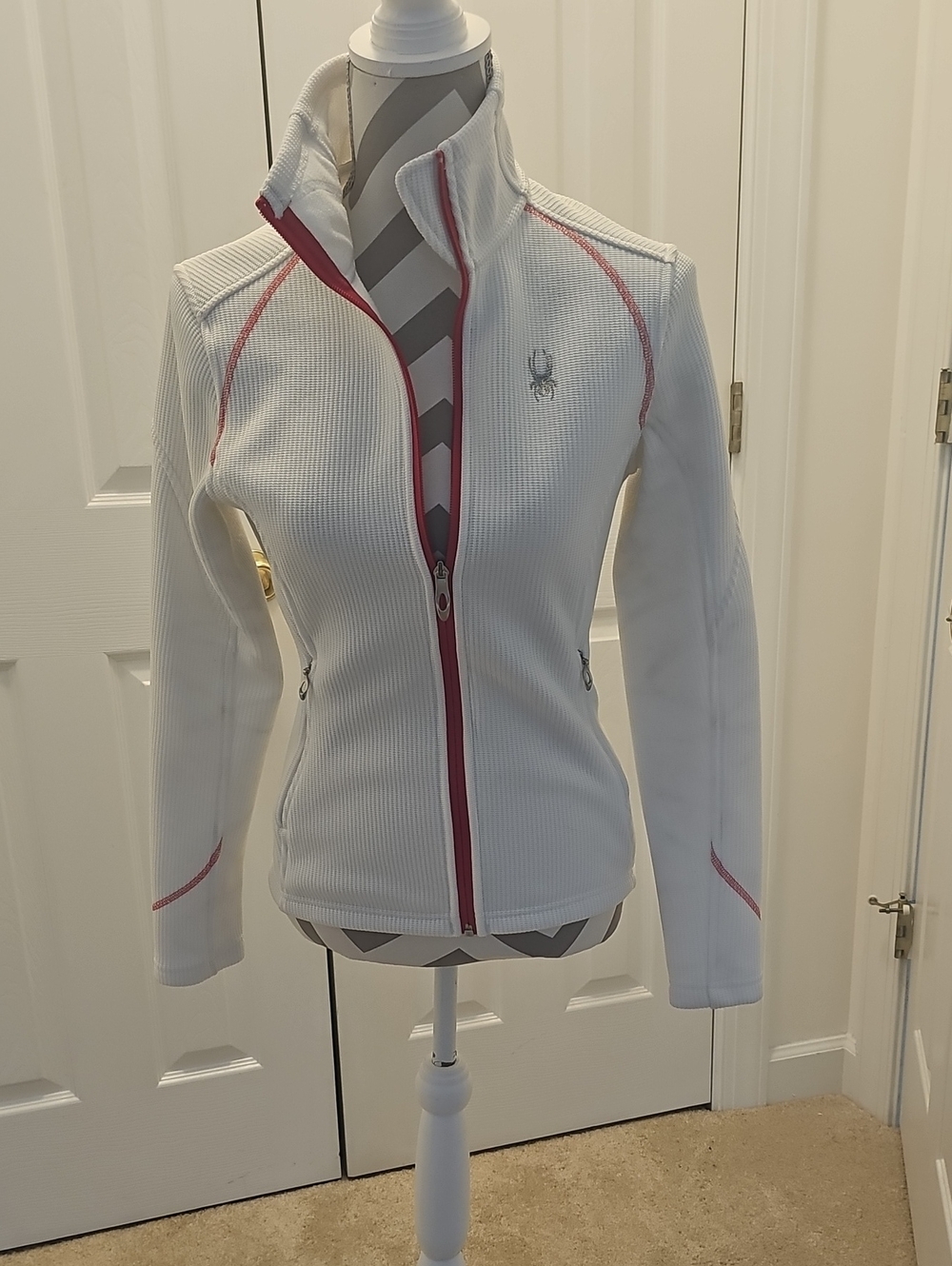 Spyder Women’s White Bomber Jacket with Pink Trim